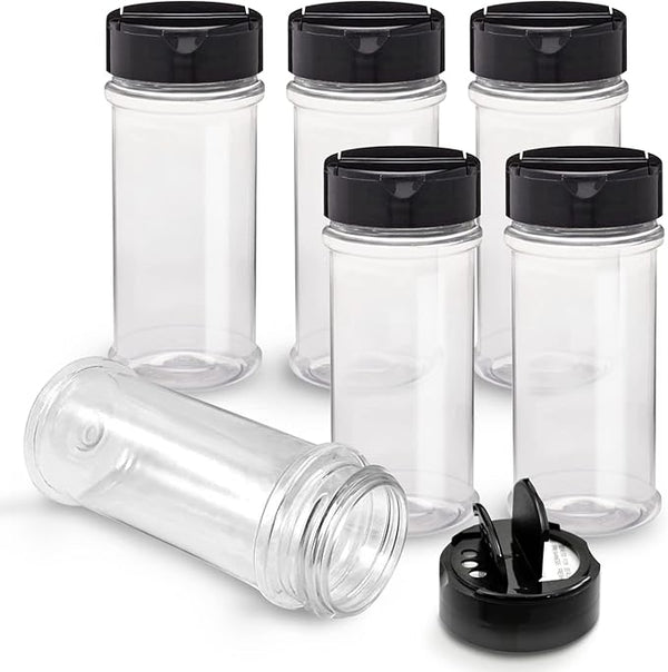 RoyalHouse 6-Pack 5.5 oz Plastic Spice Jars with Shaker Lids (BPA Free)