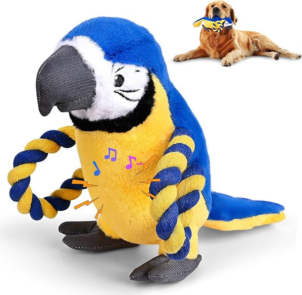 Squeaky Parrot Dog Toy – Rope Plush for Tug & Chew